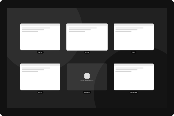 Overview showing every open window as a snapshot in a grid, with one selected.